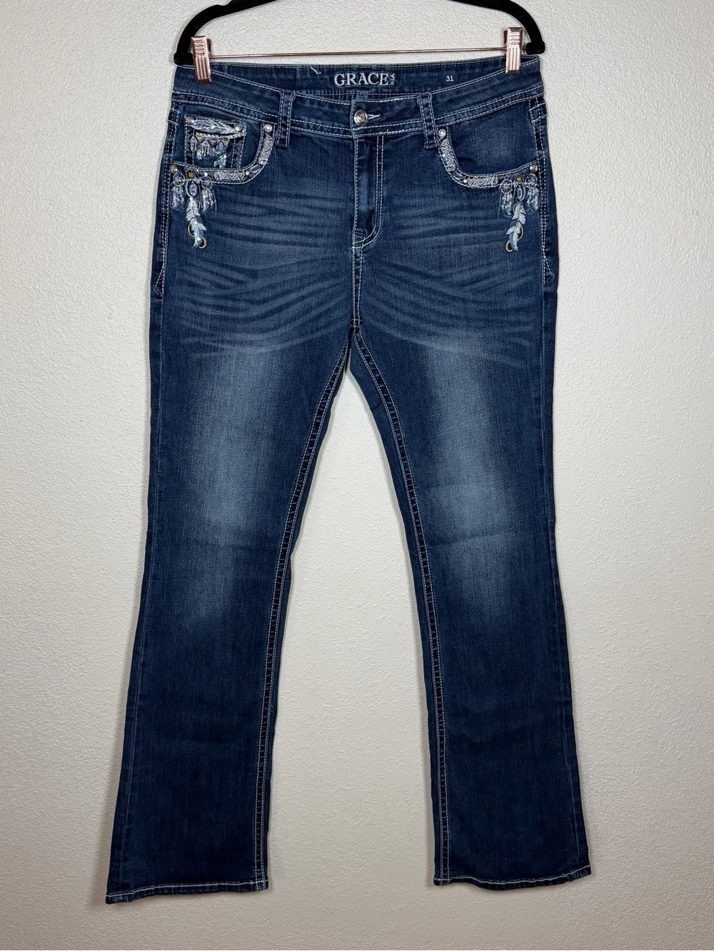 Grace in LA Women’s Bootcut Jeans 31 Western Embellished Rhinestone Embroidered